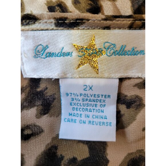 London Star Collection Leopard Print Blouse 2X Polyester Spandex Bejeweled Neckl - Picture 5 of 7